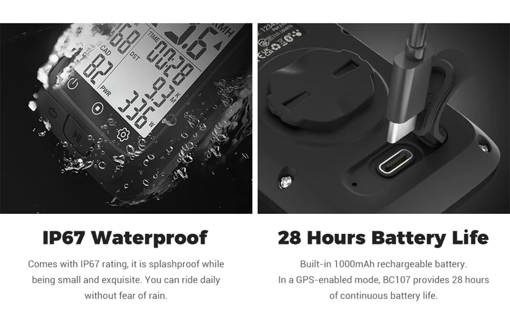 COOSPO BC107 Bike Computer GPS Wireless Bicycle Cycling Odometer Speedometer 2.4"FSTN Bluetooth5.0 ANT+ Waterproof GPS BDS