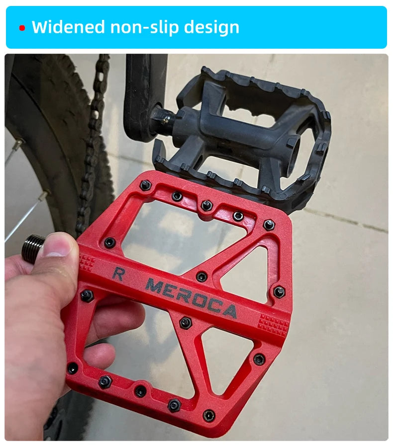 Meroca Flats Bicycle Pedal MTB Fiber Widened Nylon Fiber Ultralight Seal Dual Bearing BMX Mtb Bicycle Pedals Accessories