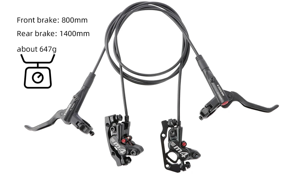MEROCA 4-Piston MTB Hydraulic Brake Set With Silicone Protective Cover Front And Rear Brake 800mm/1400mm Bike Disc Brake For MTB