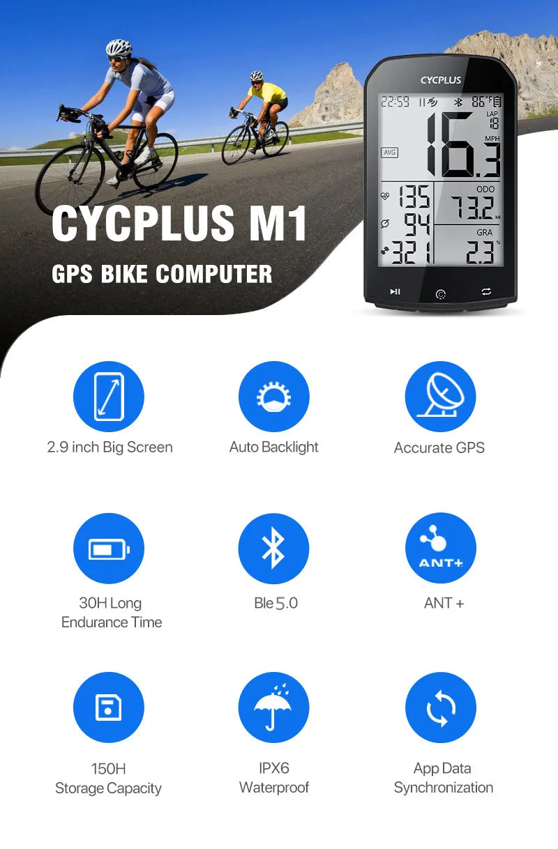 CYCPLUS M1 GPS Bike Computer Wireless Waterproof Speedometer Odometer ANT+ Bluetooth 5.0 Cycling Bicycle Accessories
