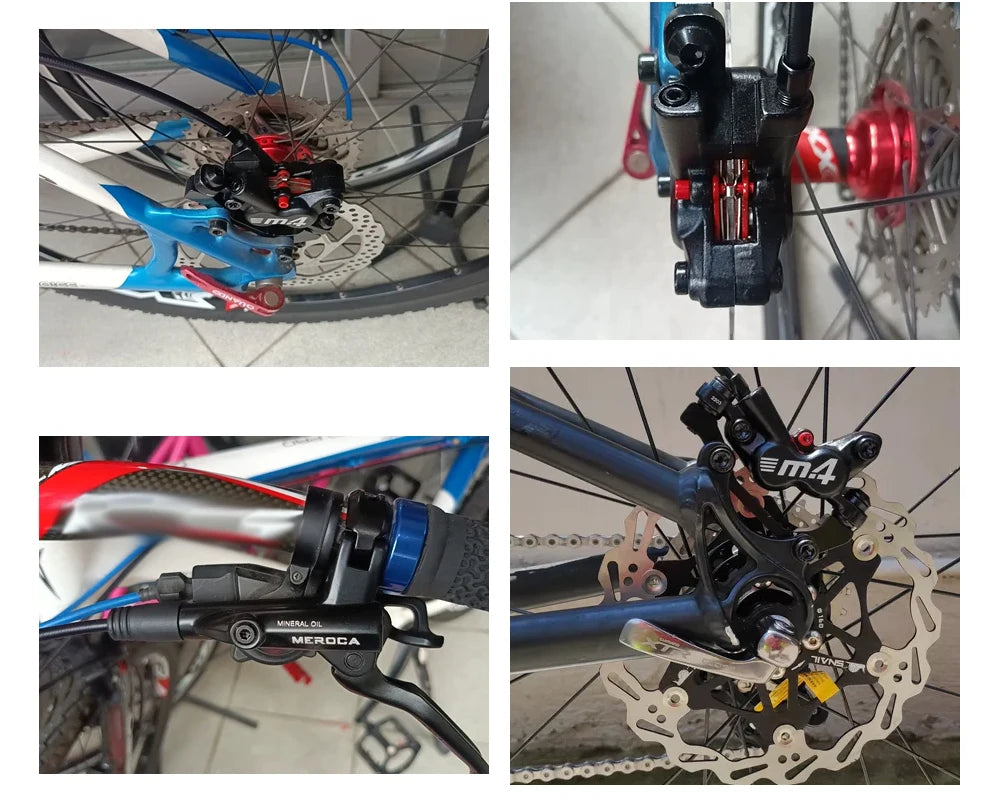 MEROCA 4-Piston MTB Hydraulic Brake Set With Silicone Protective Cover Front And Rear Brake 800mm/1400mm Bike Disc Brake For MTB