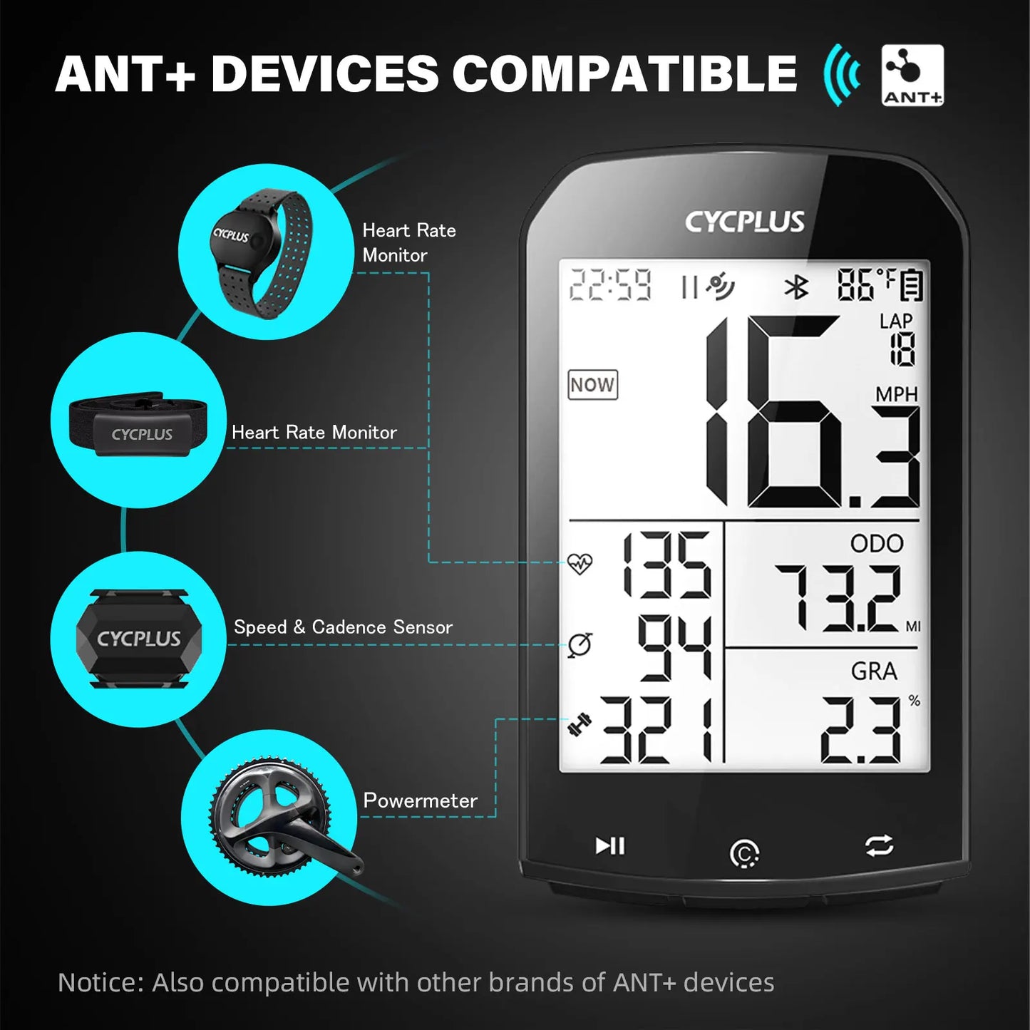 CYCPLUS M1 GPS Bike Computer Wireless Waterproof Speedometer Odometer ANT+ Bluetooth 5.0 Cycling Bicycle Accessories