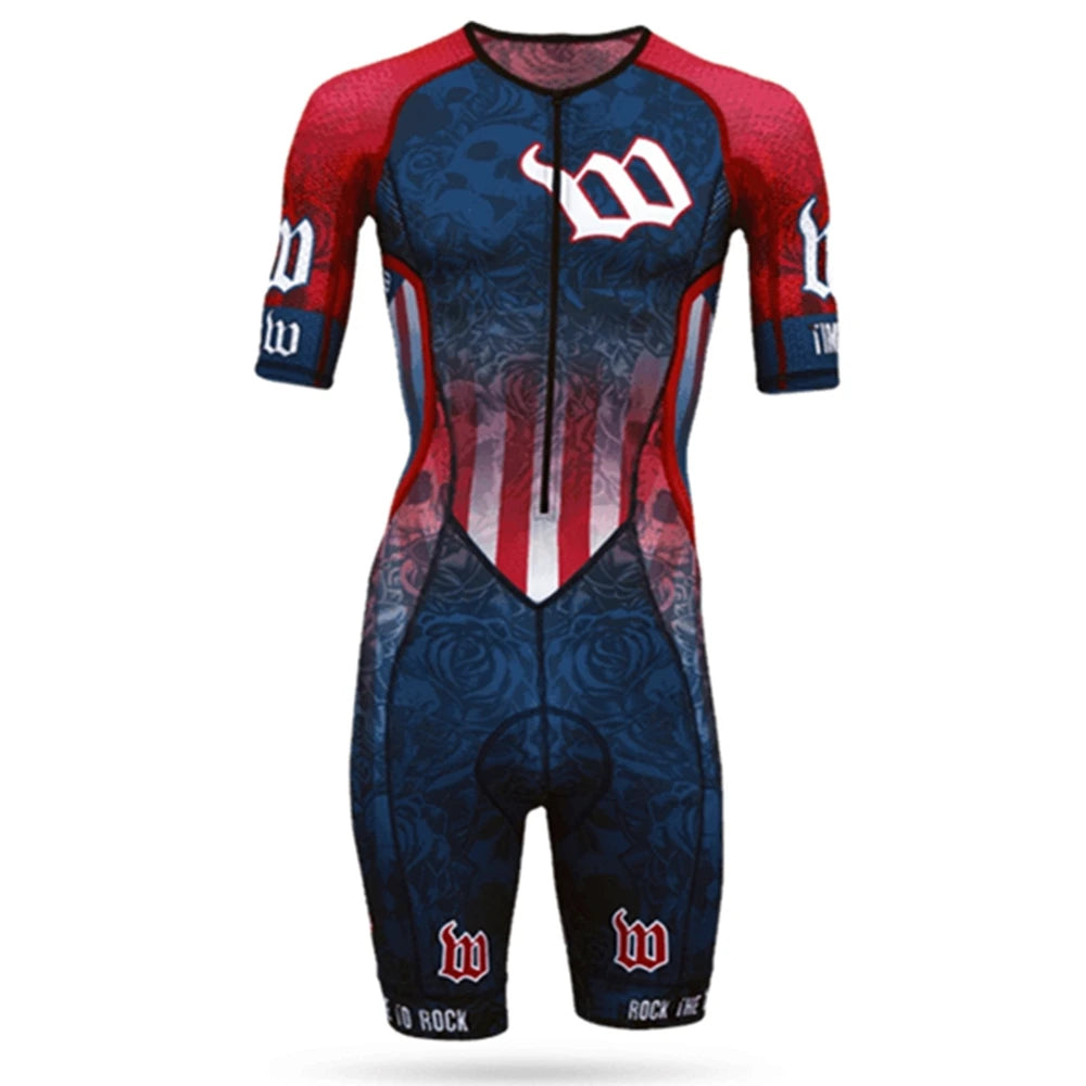 Mens Triathlon Suit Jersey Road Team Speed Suit One Piece Jumpsuit Skinsuit